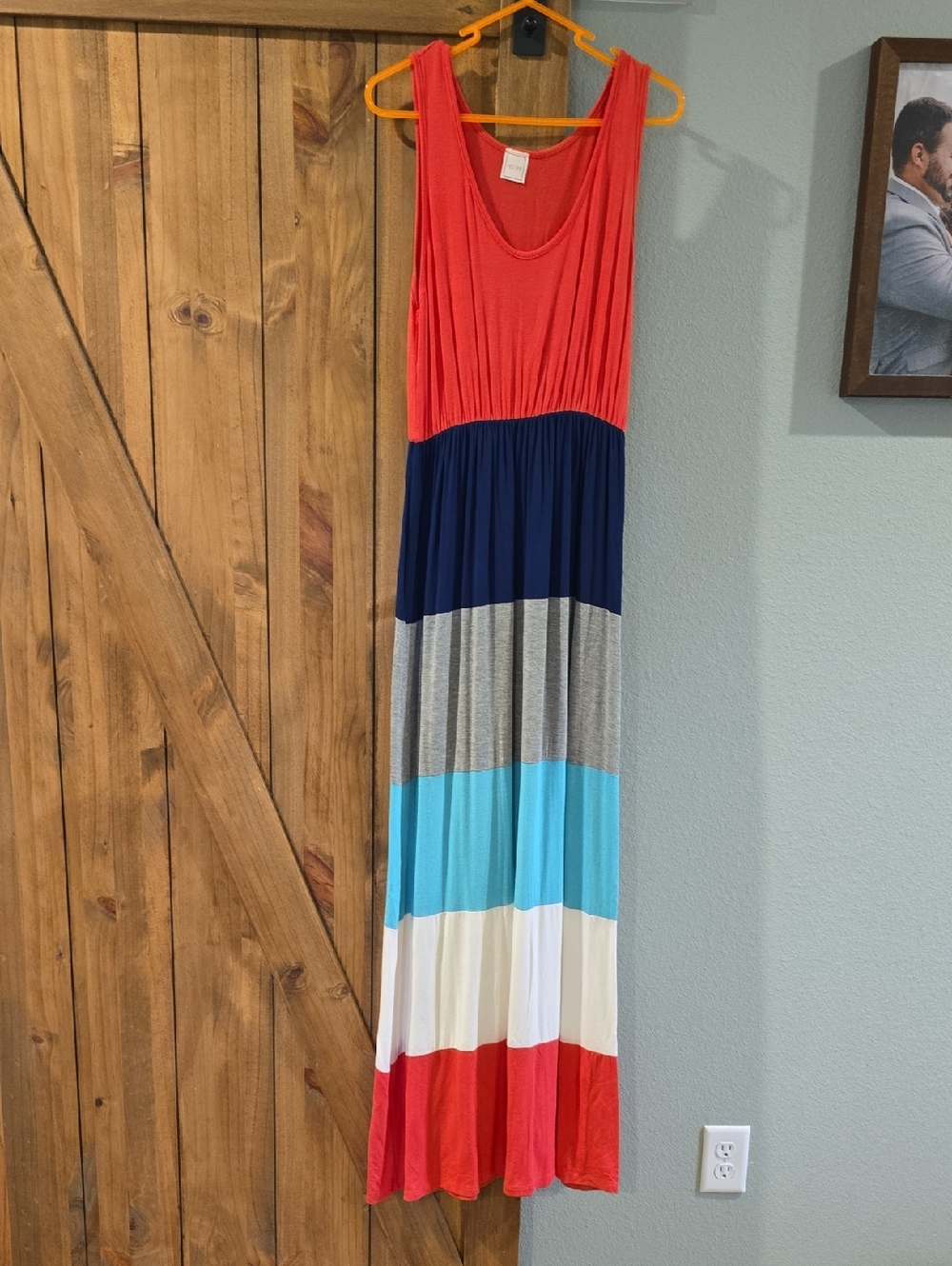 Herschel Supply Company Colorblock Maxi Dress in Coral, Navy, Gray, Aqua, White